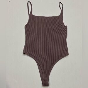 Re-Styled Ribbed Bodysuit Thong Tank Top, Purple/Mauve, Low Back Size 2